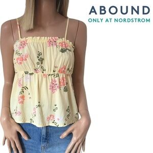 Nordstrom ABOUND Cute Yellow Summer Empire Top Blouse Floral XS-S NWOT